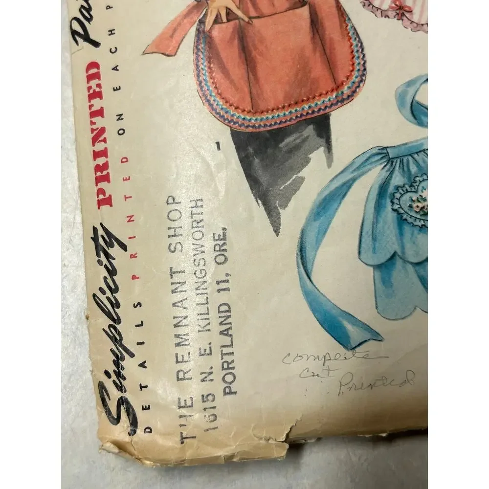 Vintage‎ 1950's Simplicity Pattern #4938 One Yard Aprons One Size